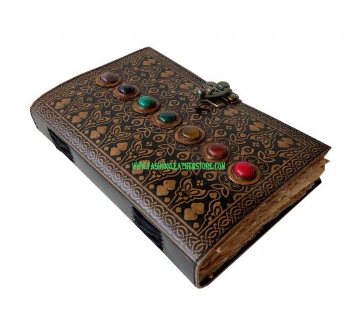 handmade embossed seven stone leather journal